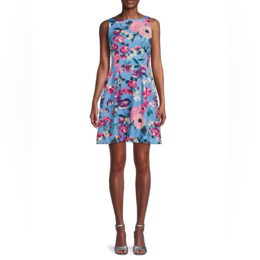 Vince Camuto Vibrant Floral Sleeveless Scuba Knit Fit & Flare Dress Size 2 Mini - Picture 3 of 10
